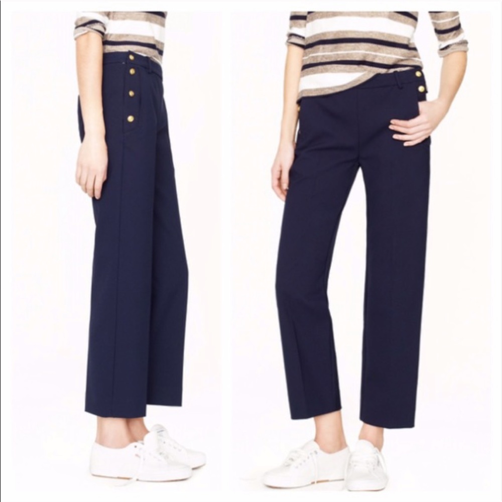 J. Crew Navy Cropped Sailor Pants with Gold Buttons